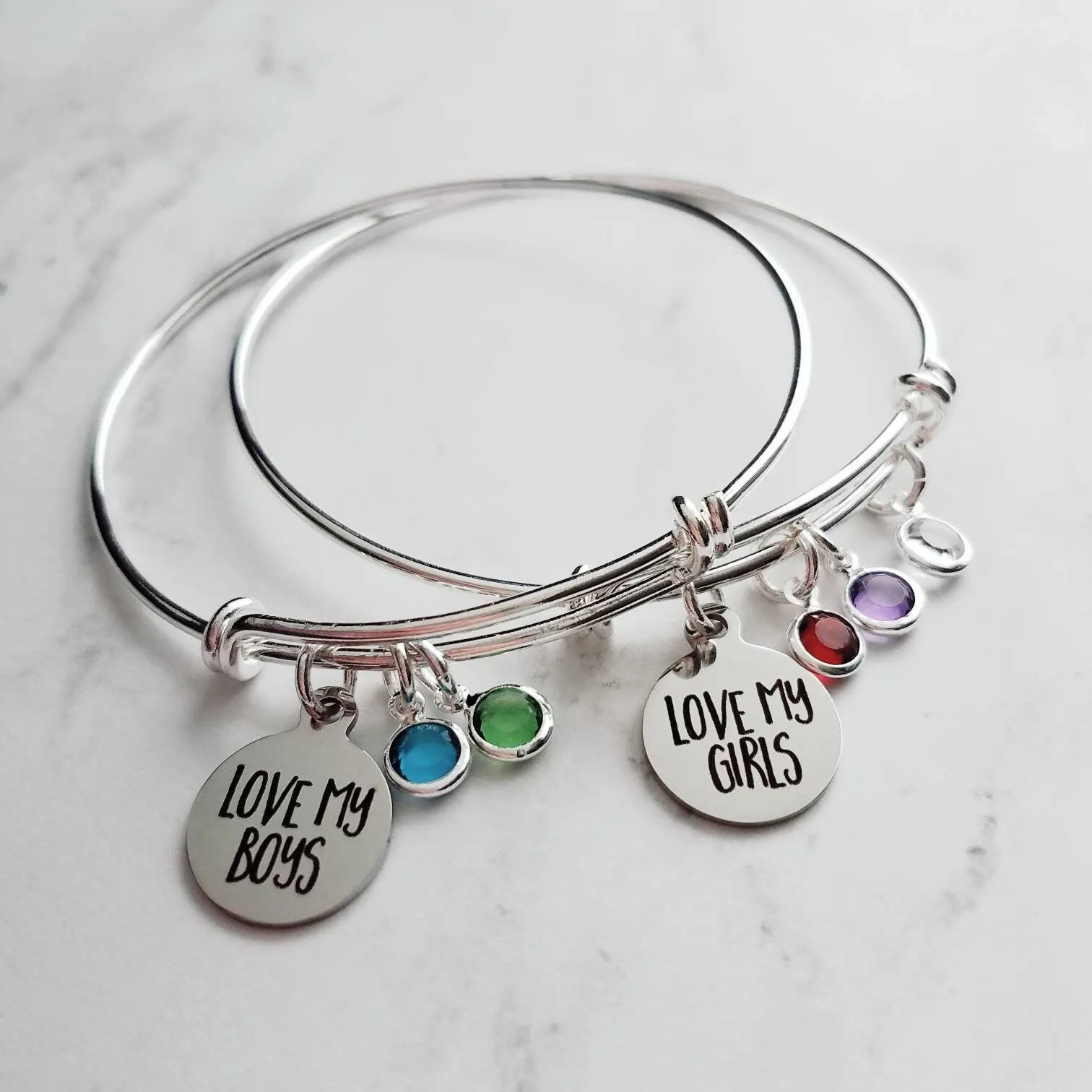 Mother's Bracelet, birthstone bracelet, LOVE my GIRLS BOYS, children bracelet, child charm, family bracelet, grandma nana noni mom bangle