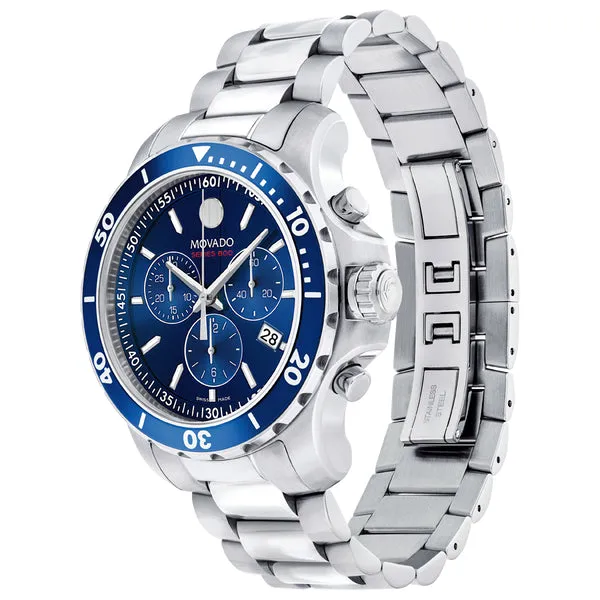 Movado 800 Series Silver Stainless Steel Blue Dial Chronograph Quartz Watch for Gents - 2600141