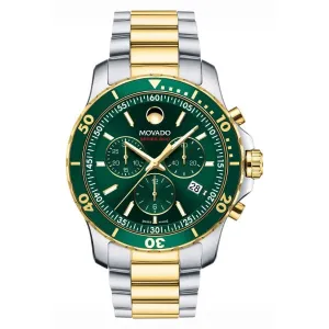 Movado 800 Series Two-Tone Stainless Steel Green Dial Chronograph Quartz Watch for Gents - 2600148
