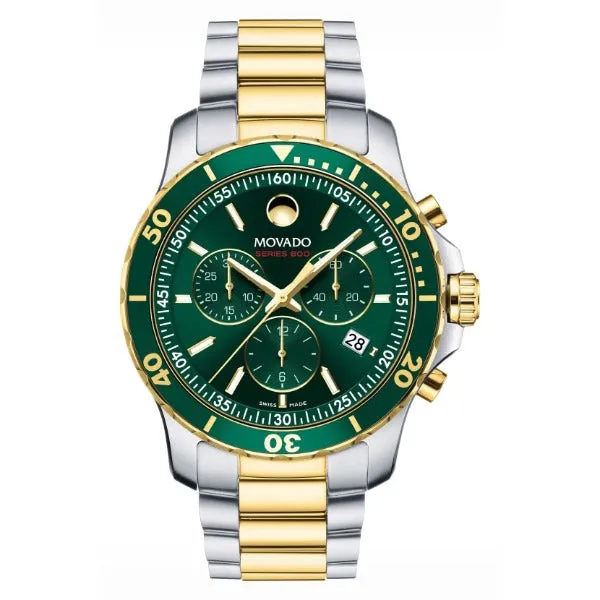 Movado 800 Series Two-Tone Stainless Steel Green Dial Chronograph Quartz Watch for Gents - 2600148