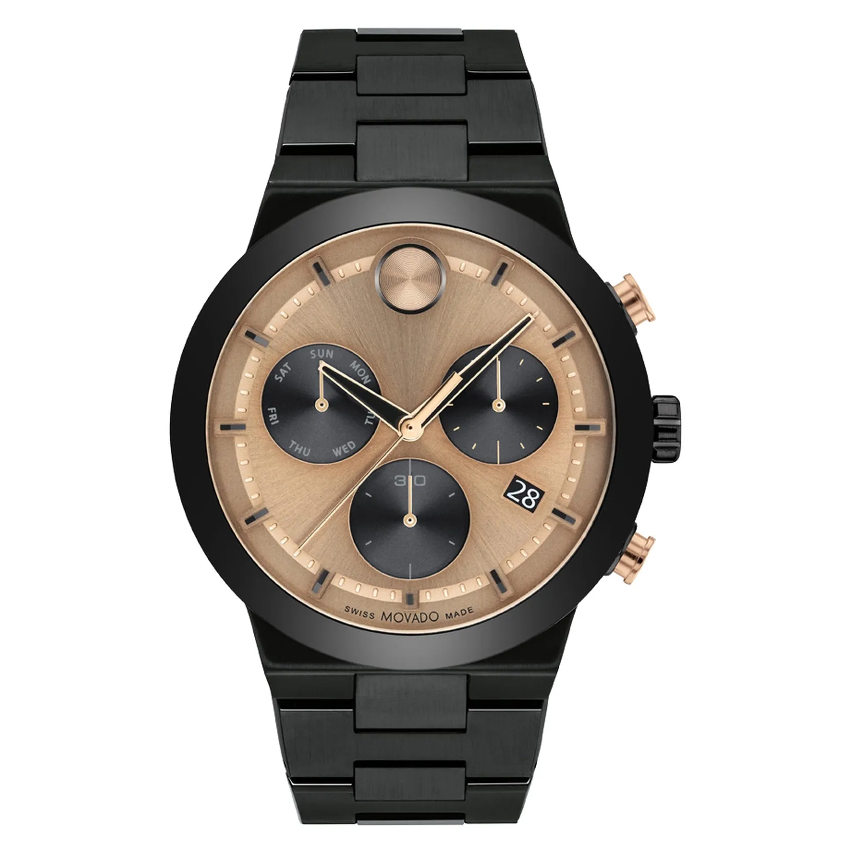 Movado Bold Fusion Mens Black Tone Bronze Dial Watch