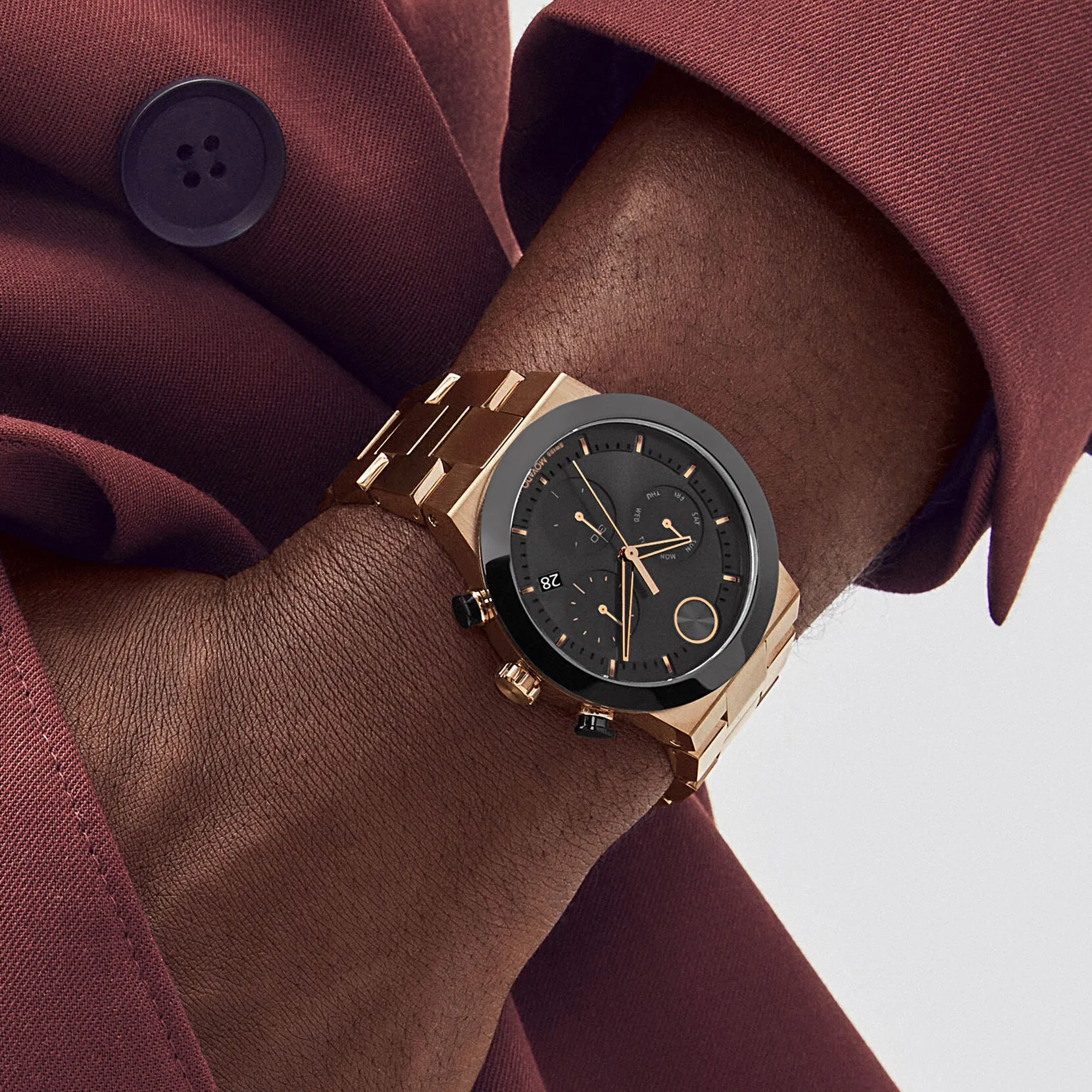 Movado Bold Fusion Mens Chronograph Bronze Tone Black Dial Watch