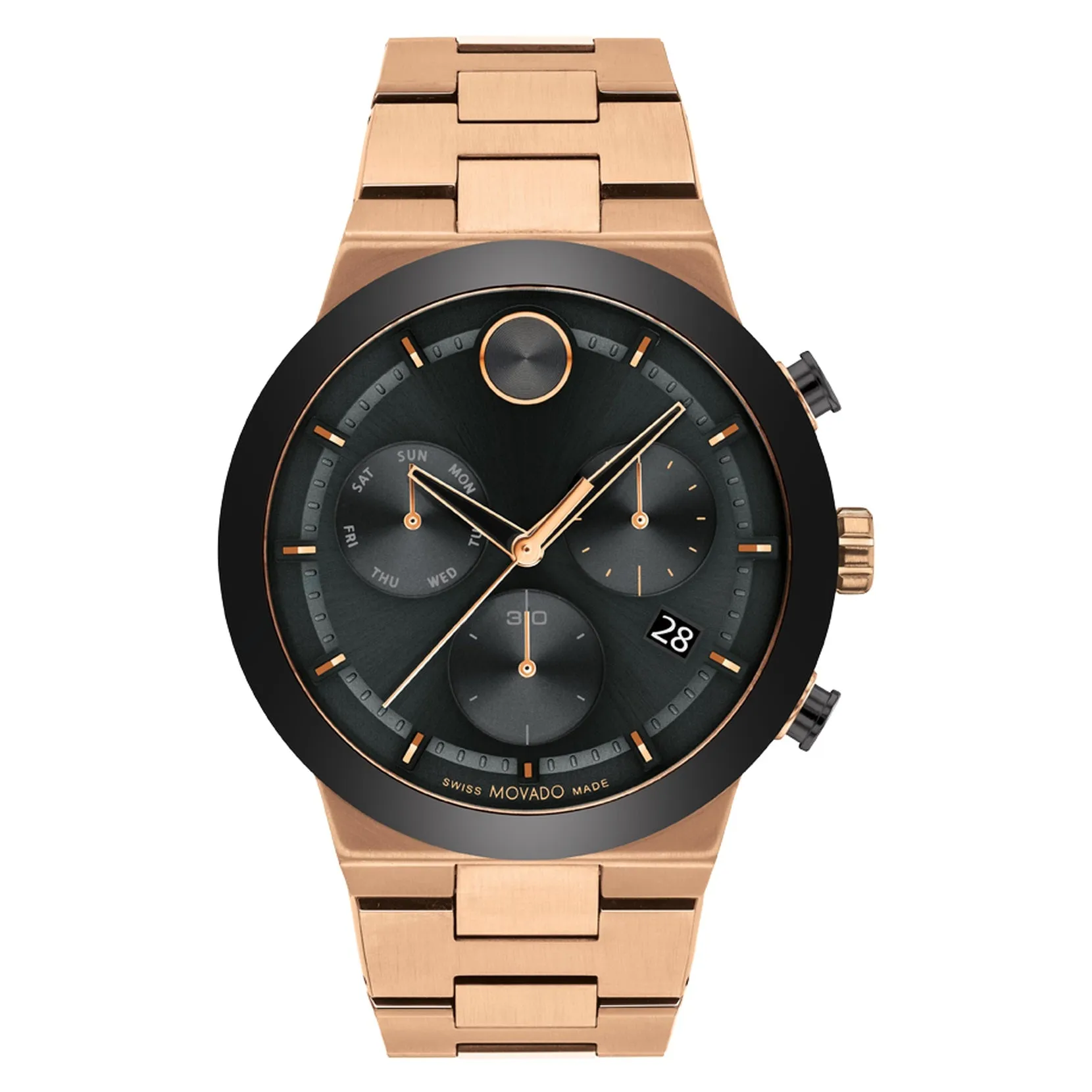 Movado Bold Fusion Mens Chronograph Bronze Tone Black Dial Watch