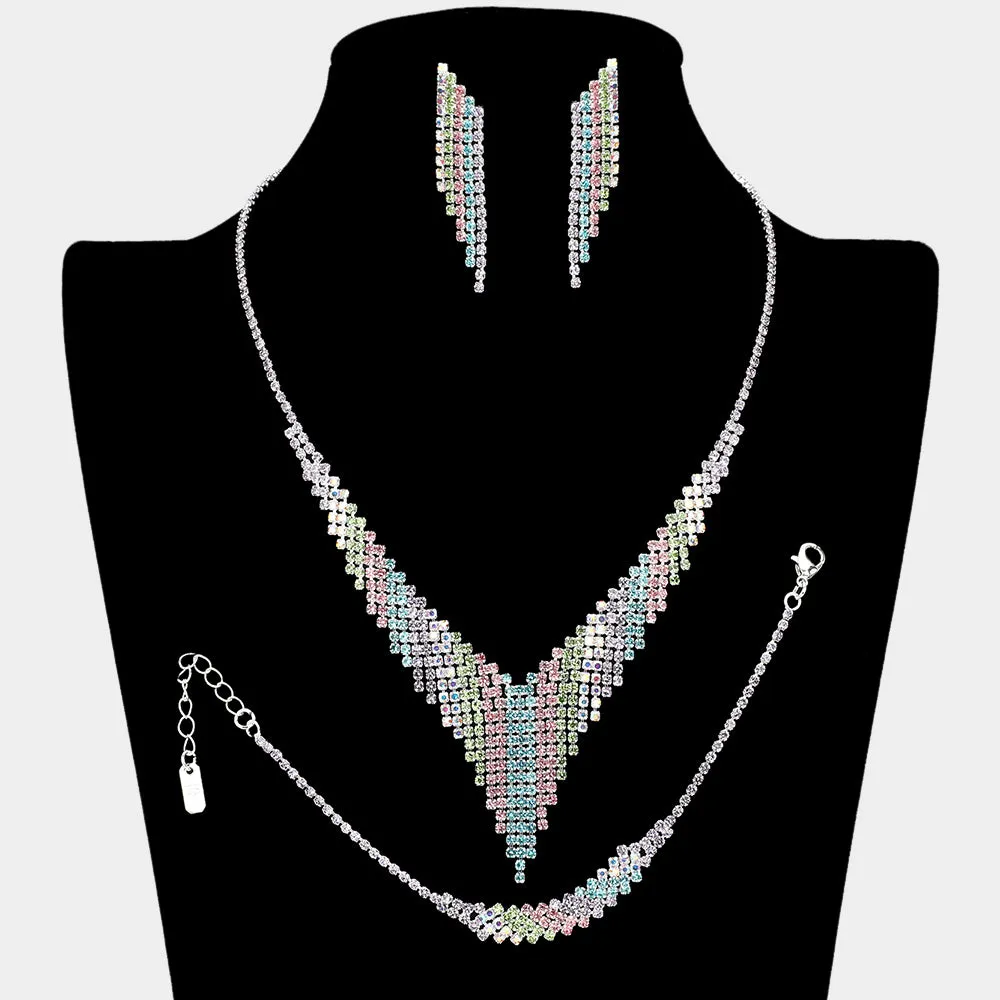 Multi-Color Rhinestone Fringe Prom Jewelry Set | Multi-Color Rhinestone Evening Jewelry |  655664