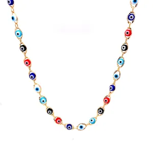 Multicolor Evil Eye Charms Necklace and Bracelet set 14k gold filled 18 inches