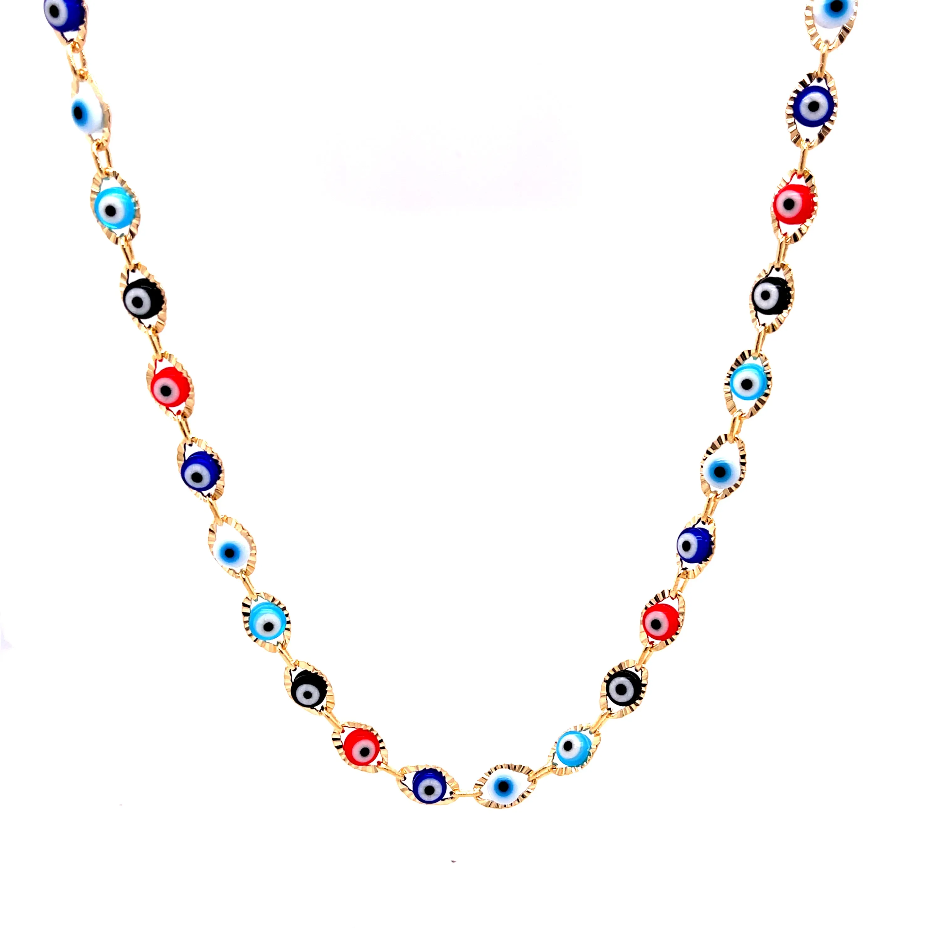 Multicolor Evil Eye Charms Necklace and Bracelet set 14k gold filled 18 inches