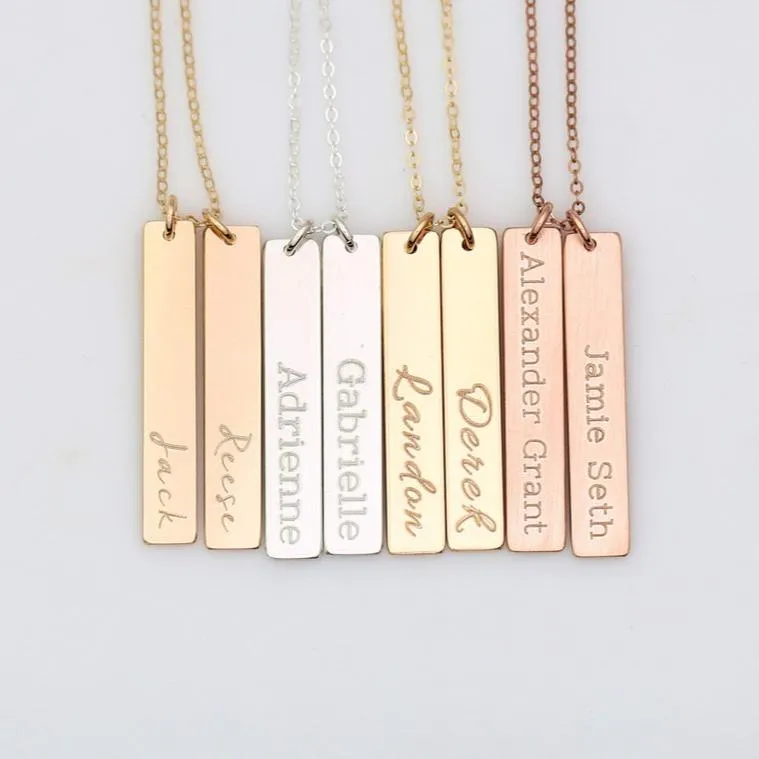Nameplate 2 Vertical Bars Necklace, 1.25" Bar