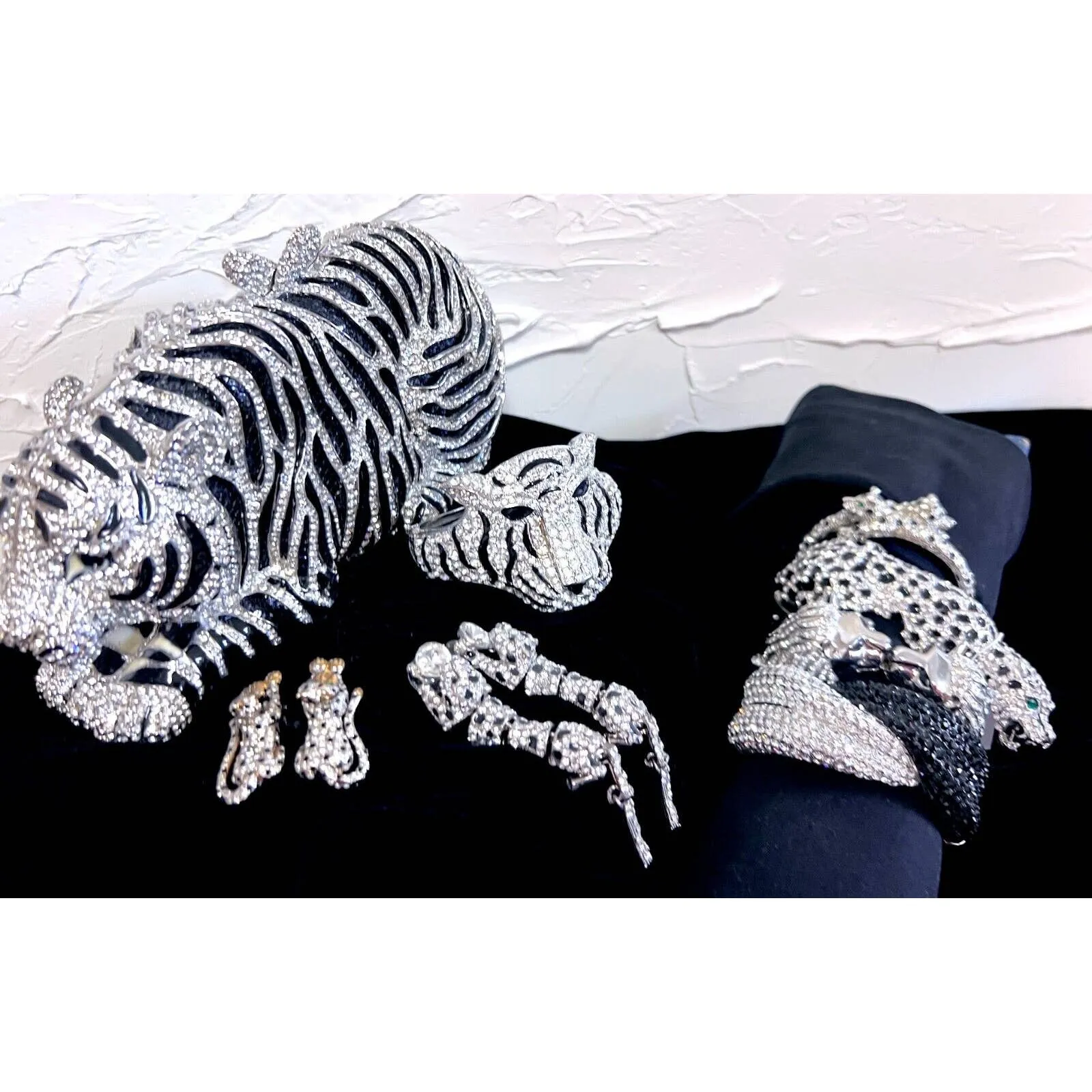 Natasha Tiger Crystal-Embellished Evening Clutch Minaudiere Bag NIB $398  MORE!