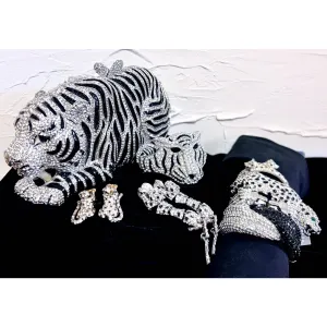Natasha Tiger Crystal-Embellished Evening Clutch Minaudiere Bag NIB $398  MORE!