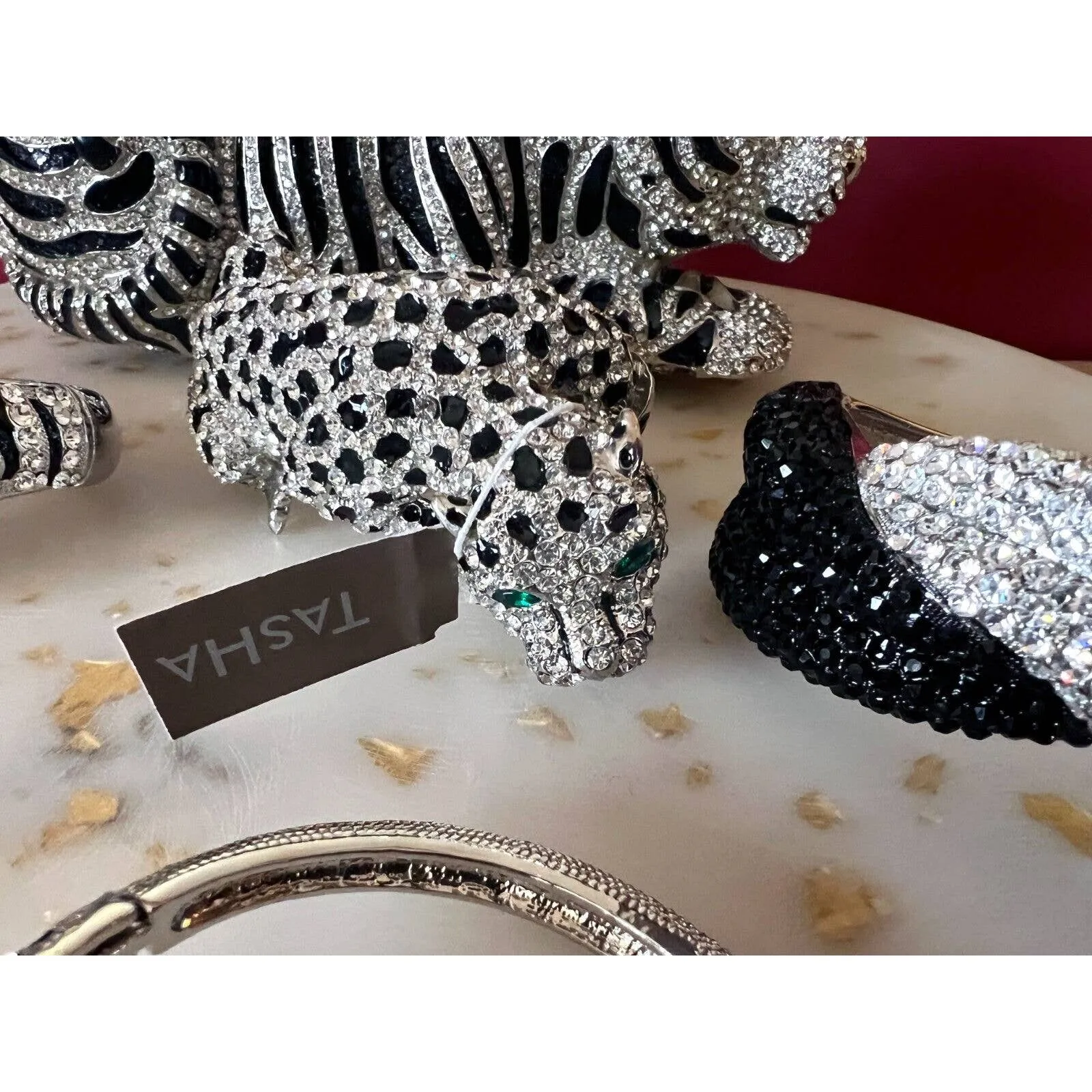 Natasha Tiger Crystal-Embellished Evening Clutch Minaudiere Bag NIB $398  MORE!