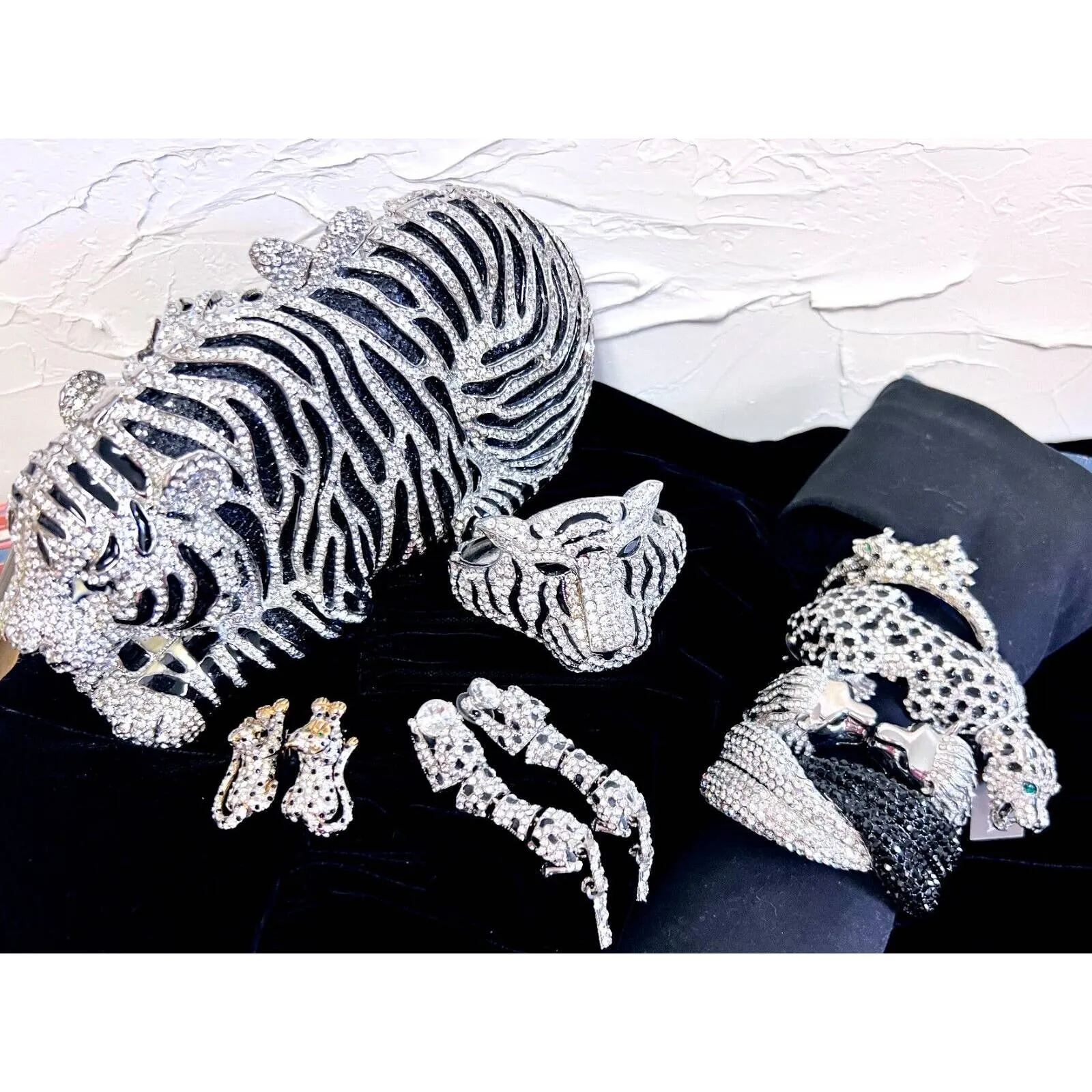 Natasha Tiger Crystal-Embellished Evening Clutch Minaudiere Bag NIB $398  MORE!