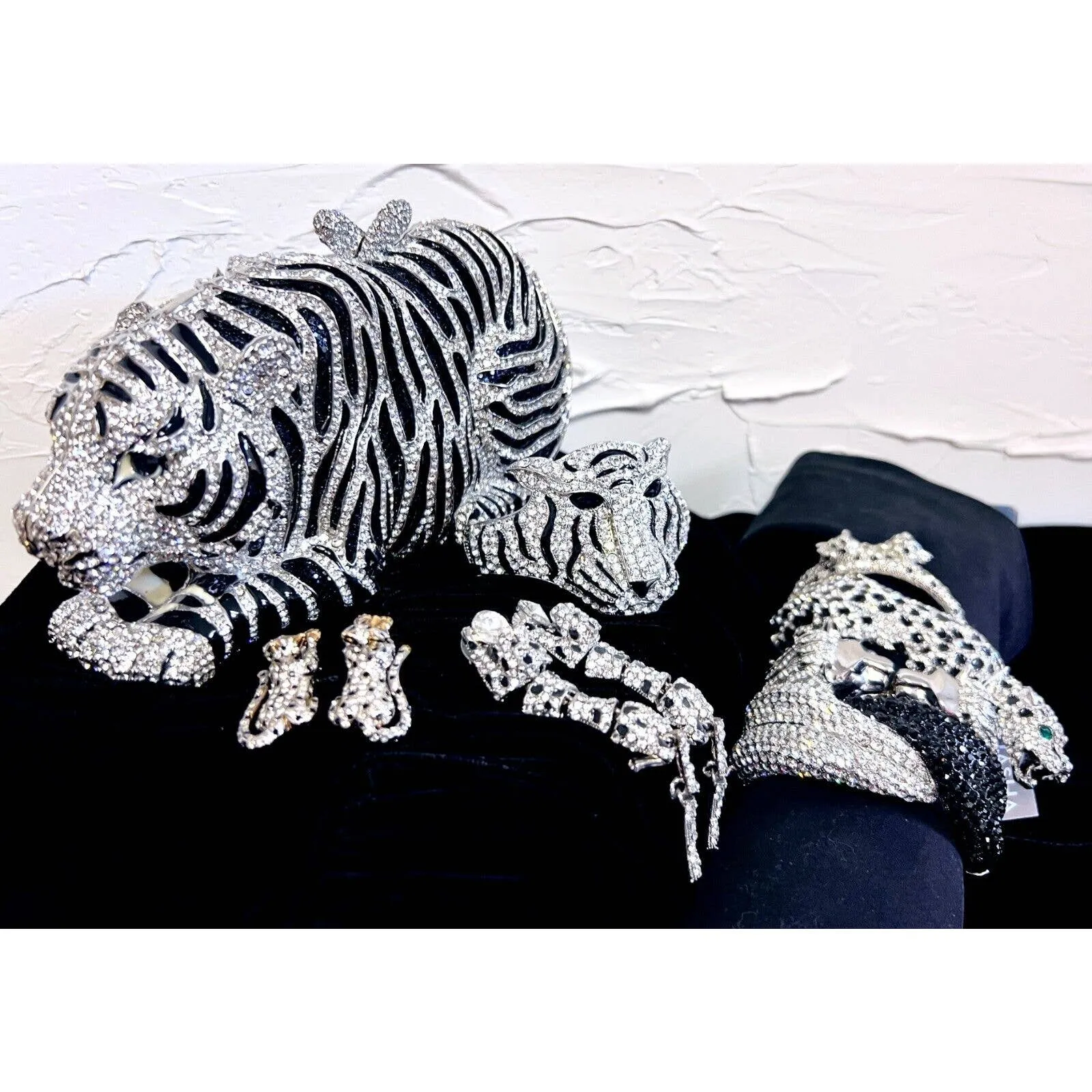 Natasha Tiger Crystal-Embellished Evening Clutch Minaudiere Bag NIB $398  MORE!