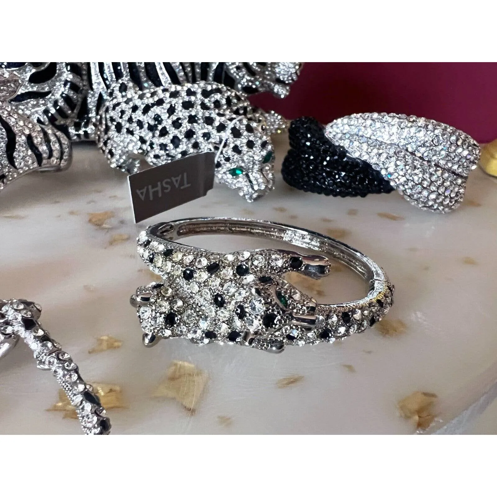 Natasha Tiger Crystal-Embellished Evening Clutch Minaudiere Bag NIB $398  MORE!