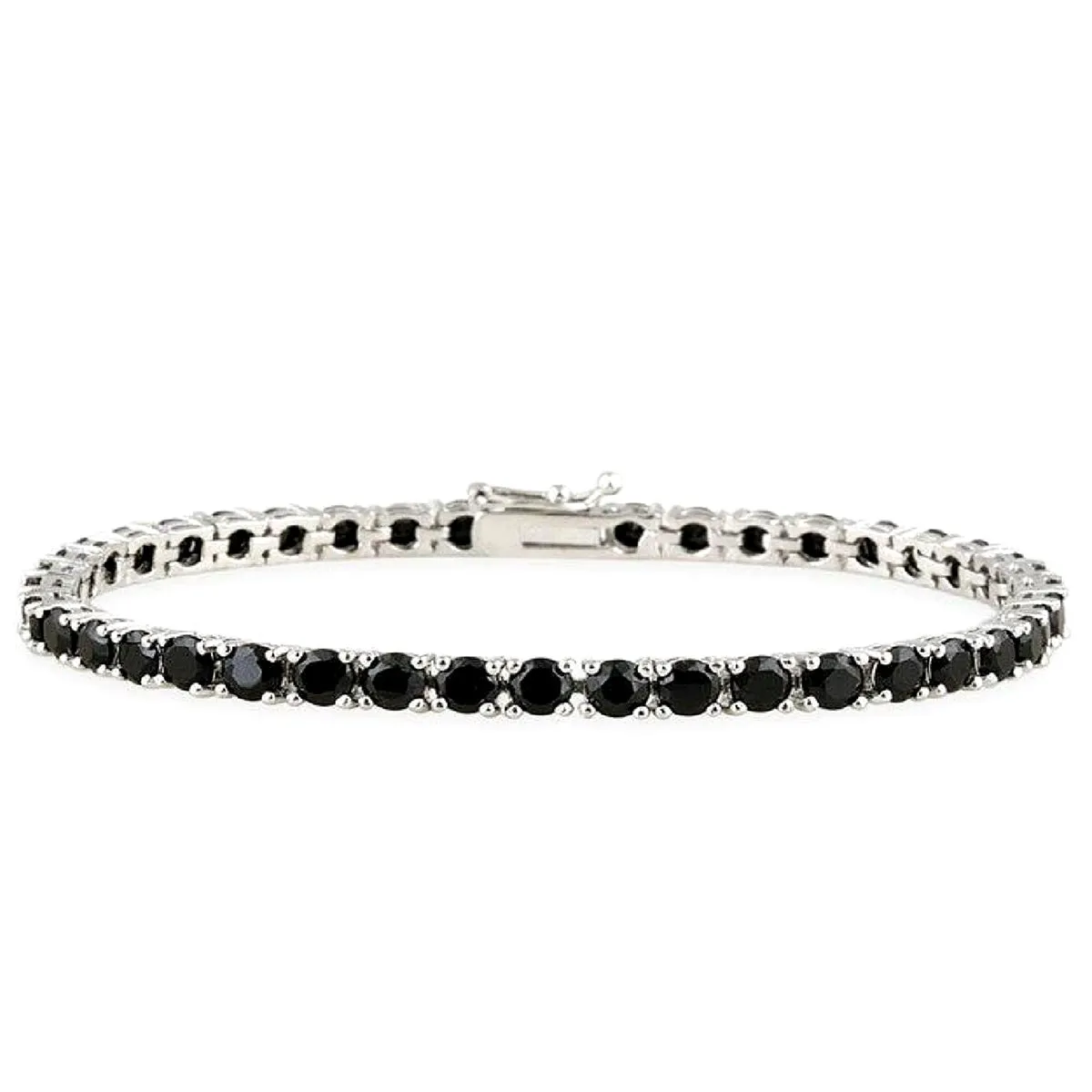 Natural Black Spinel 925 Sterling Silver Tennis Bracelet Jewelry