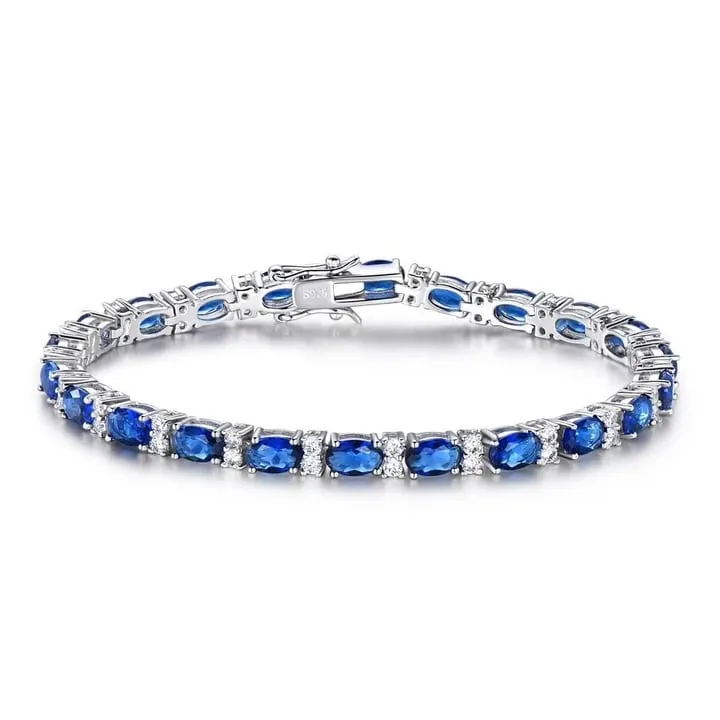 Natural Blue Cz 925 Sterling Silver Tennis Bracelet Jewelry