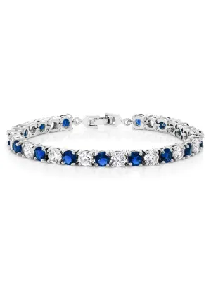 Natural Blue Sapphire 925 Sterling Silver Tennis Bracelet Jewelry