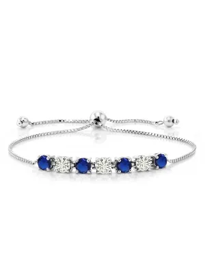 Natural Blue Sapphire 925 Sterling Silver Tennis Bracelet Jewelry