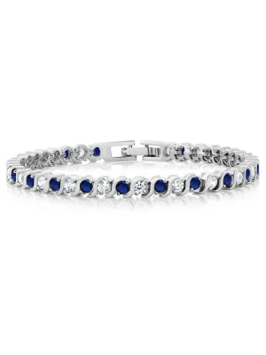 Natural Blue Sapphire 925 Sterling Silver Tennis Bracelet Jewelry