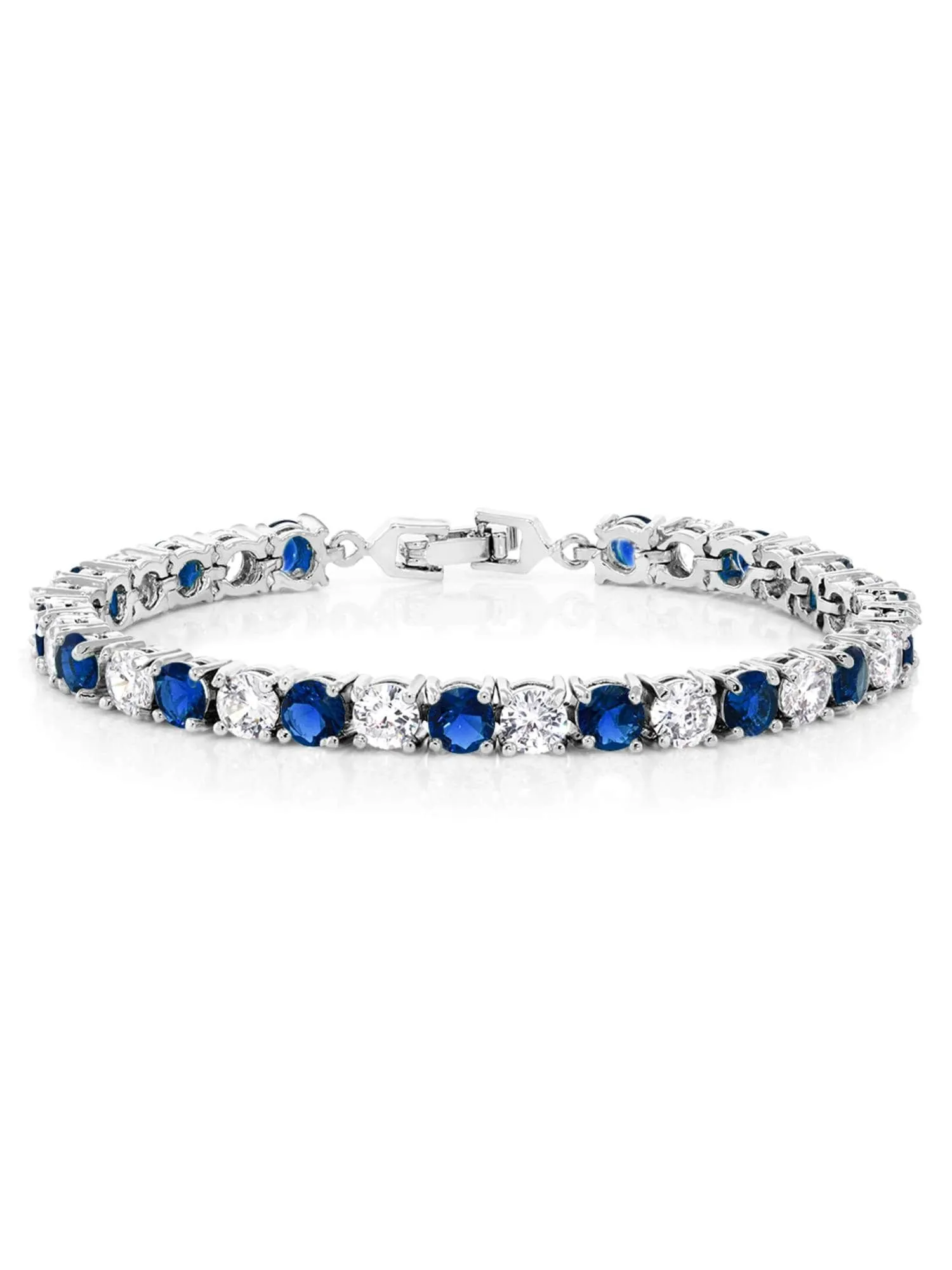 Natural Blue Sapphire 925 Sterling Silver Tennis Bracelet Jewelry