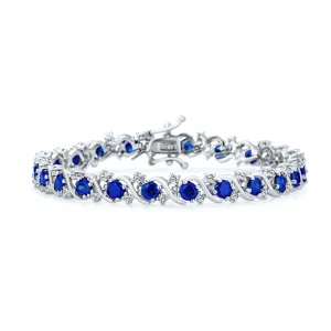 Natural Blue Sapphire 925 Sterling Silver Tennis Bracelet Jewelry
