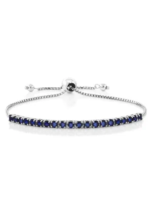 Natural Blue Sapphire 925 Sterling Silver Tennis Bracelet Jewelry