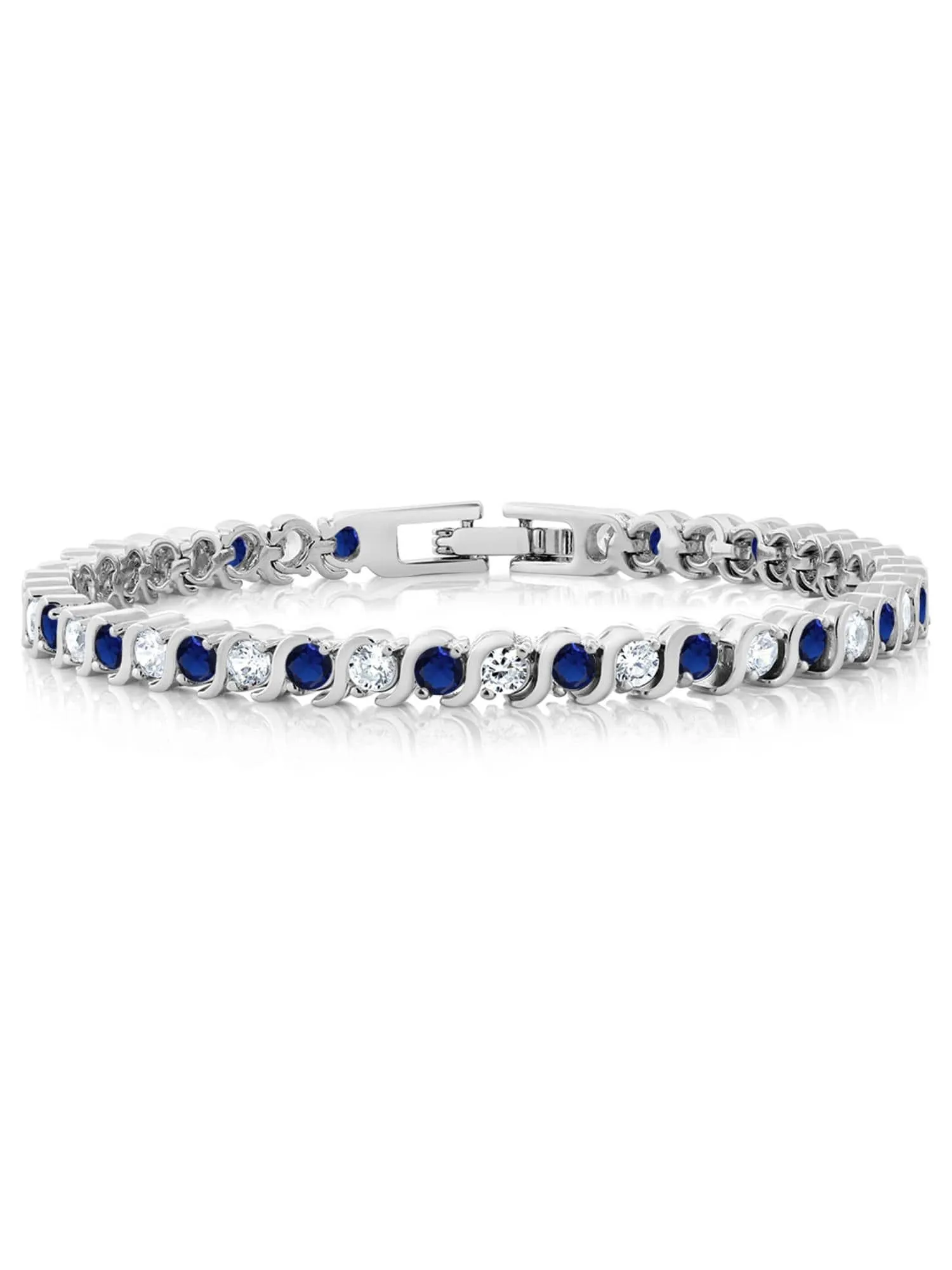 Natural Blue Sapphire 925 Sterling Silver Tennis Bracelet Jewelry