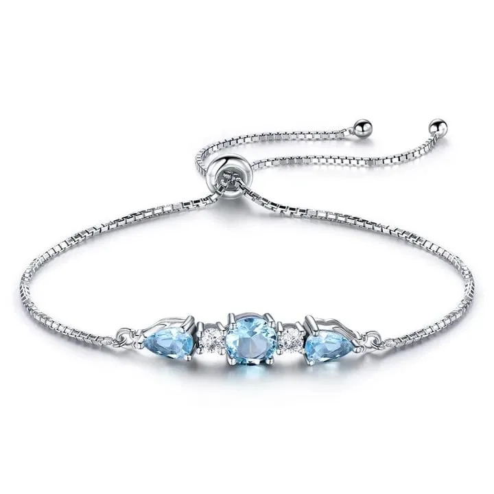 Natural Blue Topaz 925 Sterling Silver Tennis Bracelet Jewelry