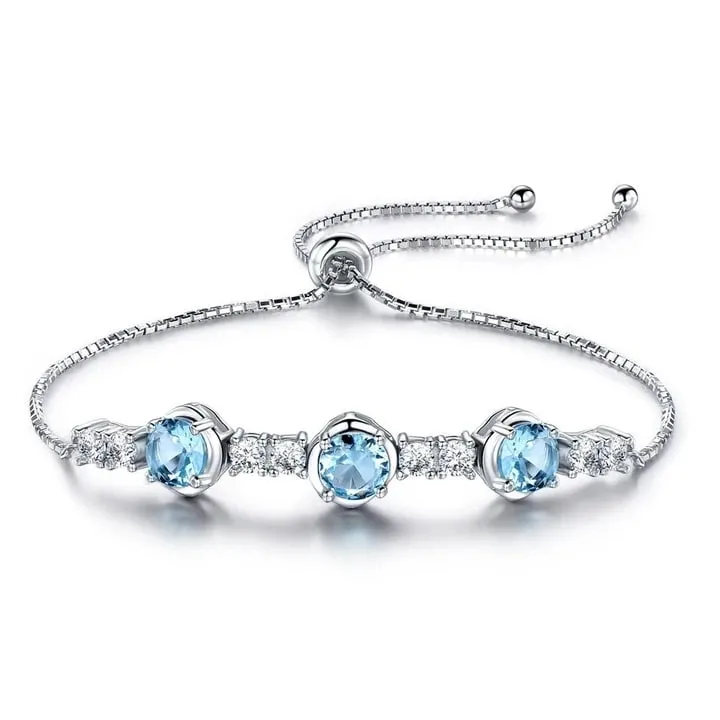 Natural Blue Topaz 925 Sterling Silver Tennis Bracelet Jewelry