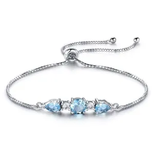 Natural Blue Topaz 925 Sterling Silver Tennis Bracelet Jewelry