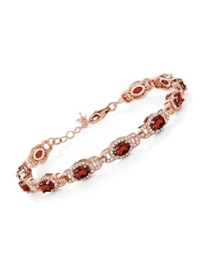 Natural Garnet 925 Sterling Silver Tennis Bracelet Jewelry