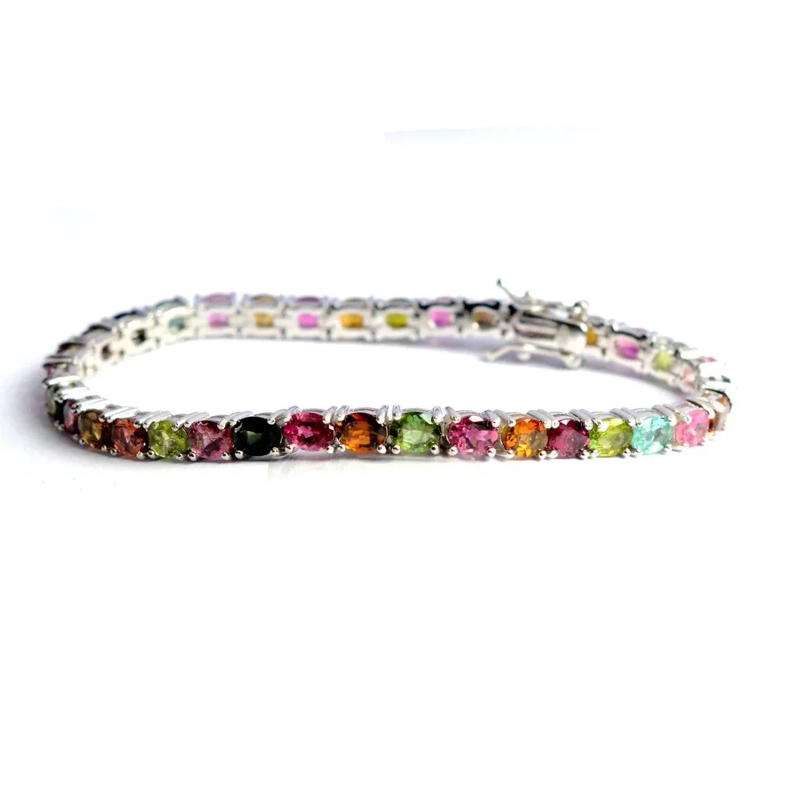 Natural Multi Tourmaline Wedding Gift Bracelet For Women Unique 925 Sterling Silver Bracelet For Her