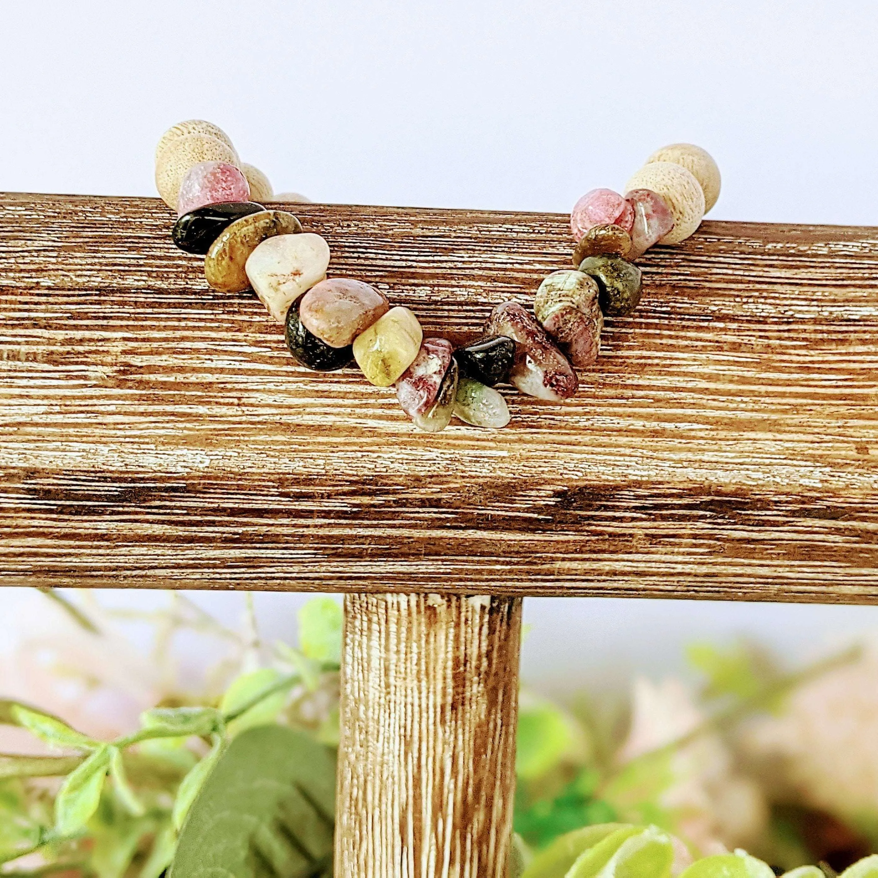 Natural Rainbow Tourmaline Gemstone Nugget Diffuser-Optimism Bracelet-OCTOBER BIRTHSTONE