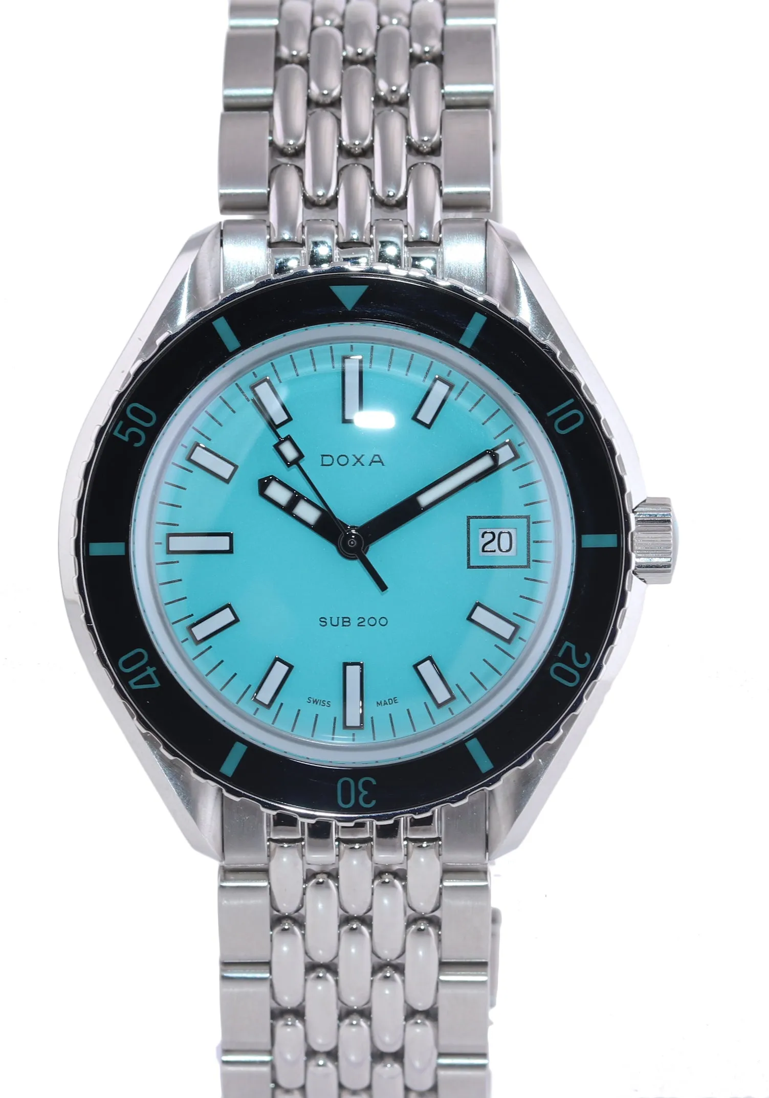 NEW 2021 Doxa Sub 200 Aquamarine Teal 799.10.241.10 Steel 42mm Date Dive Watch