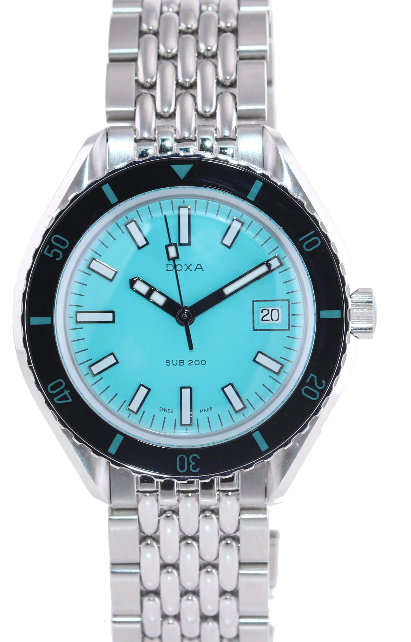 NEW 2021 Doxa Sub 200 Aquamarine Teal 799.10.241.10 Steel 42mm Date Dive Watch