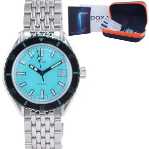 NEW 2021 Doxa Sub 200 Aquamarine Teal 799.10.241.10 Steel 42mm Date Dive Watch