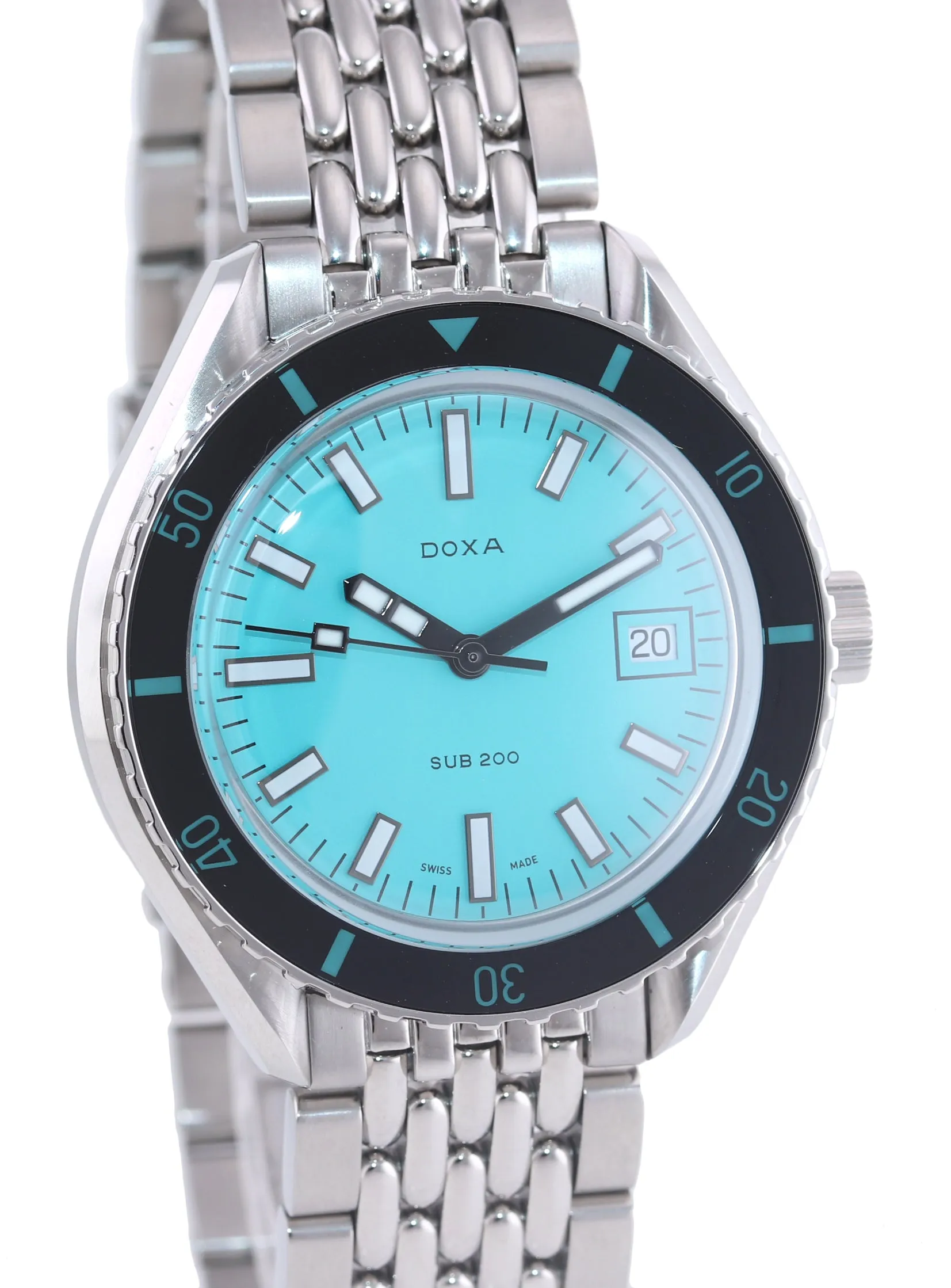 NEW 2021 Doxa Sub 200 Aquamarine Teal 799.10.241.10 Steel 42mm Date Dive Watch