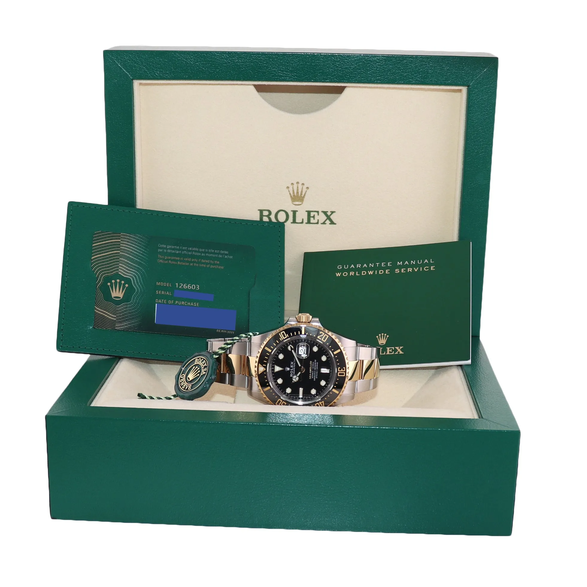 NEW 2023 PAPERS 126603 Rolex Sea-Dweller 43mm Two-Tone Yellow Gold Steel Watch