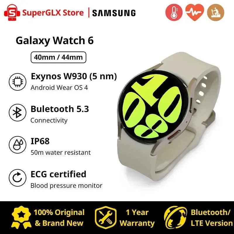 New Samsung Galaxy Watch 6 40mm/44mm Smartwatch Fitness Tracker Heart Monitor Biggest Screen Smart Watch For Galaxy S24 Ultra
