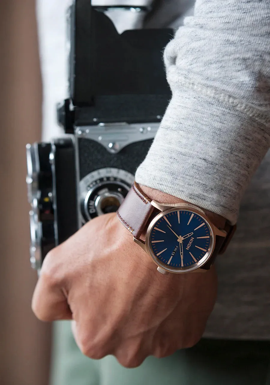 Nixon Sentry Watch Leather Blue and Brown