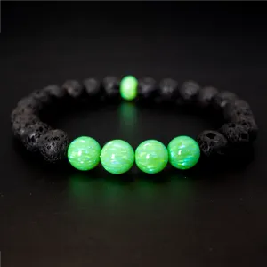 Nuclear Green Opal & Lava Stone Beaded Bracelet
