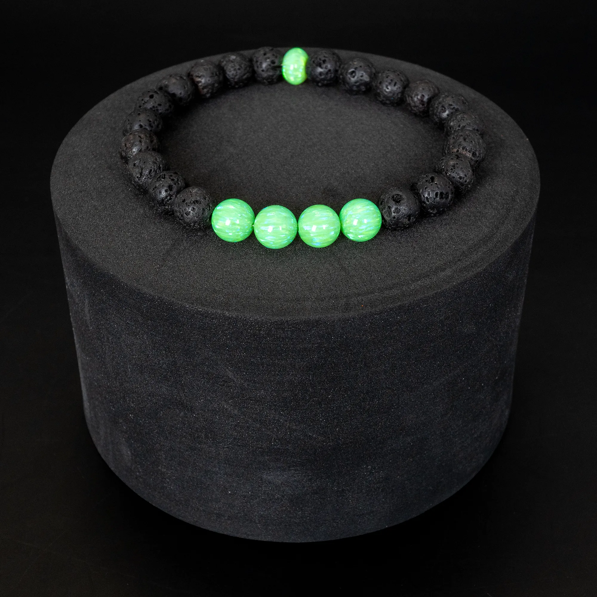 Nuclear Green Opal & Lava Stone Beaded Bracelet