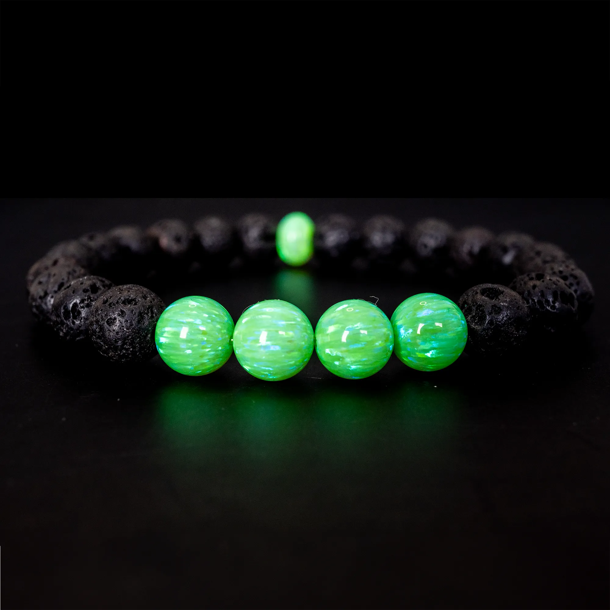 Nuclear Green Opal & Lava Stone Beaded Bracelet