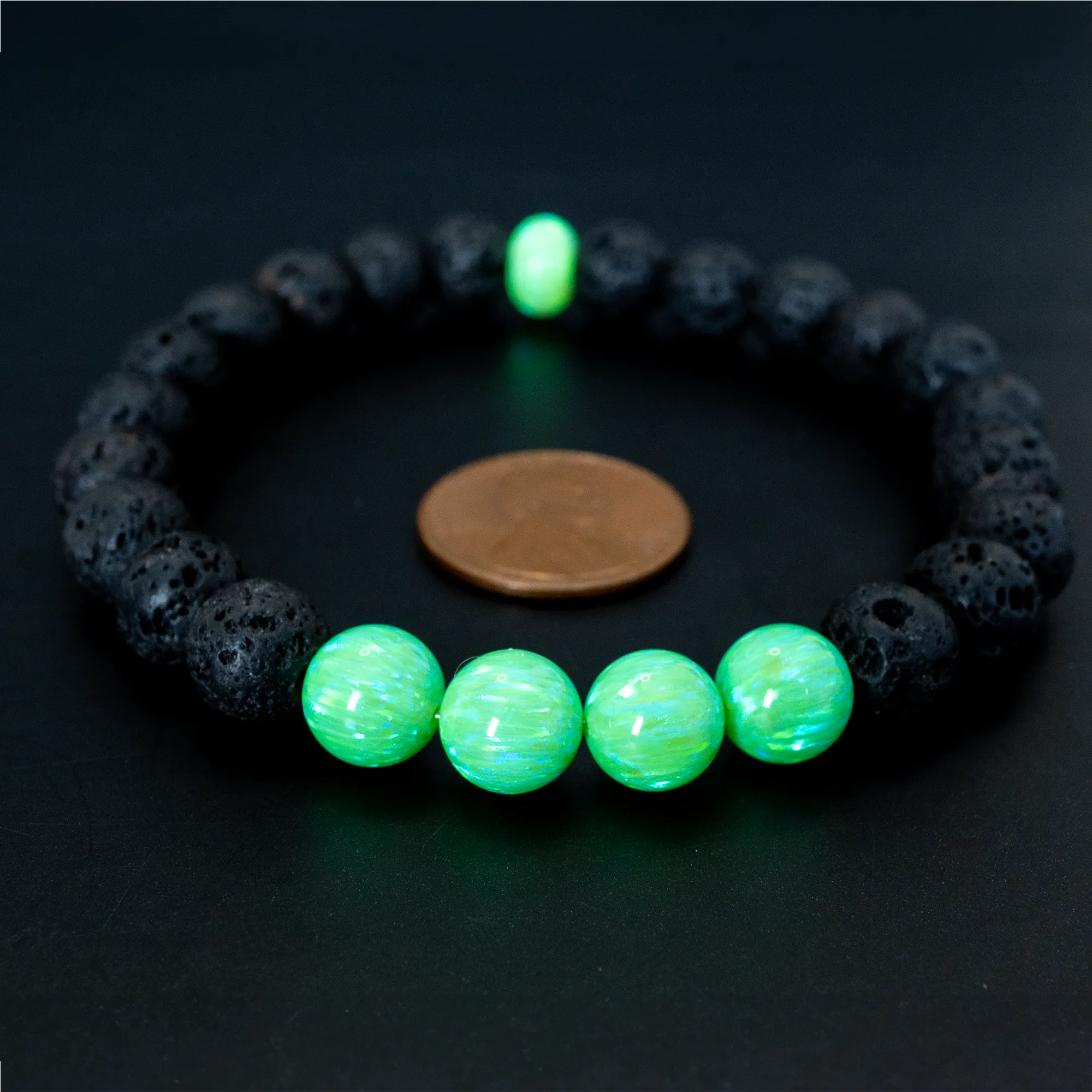 Nuclear Green Opal & Lava Stone Beaded Bracelet