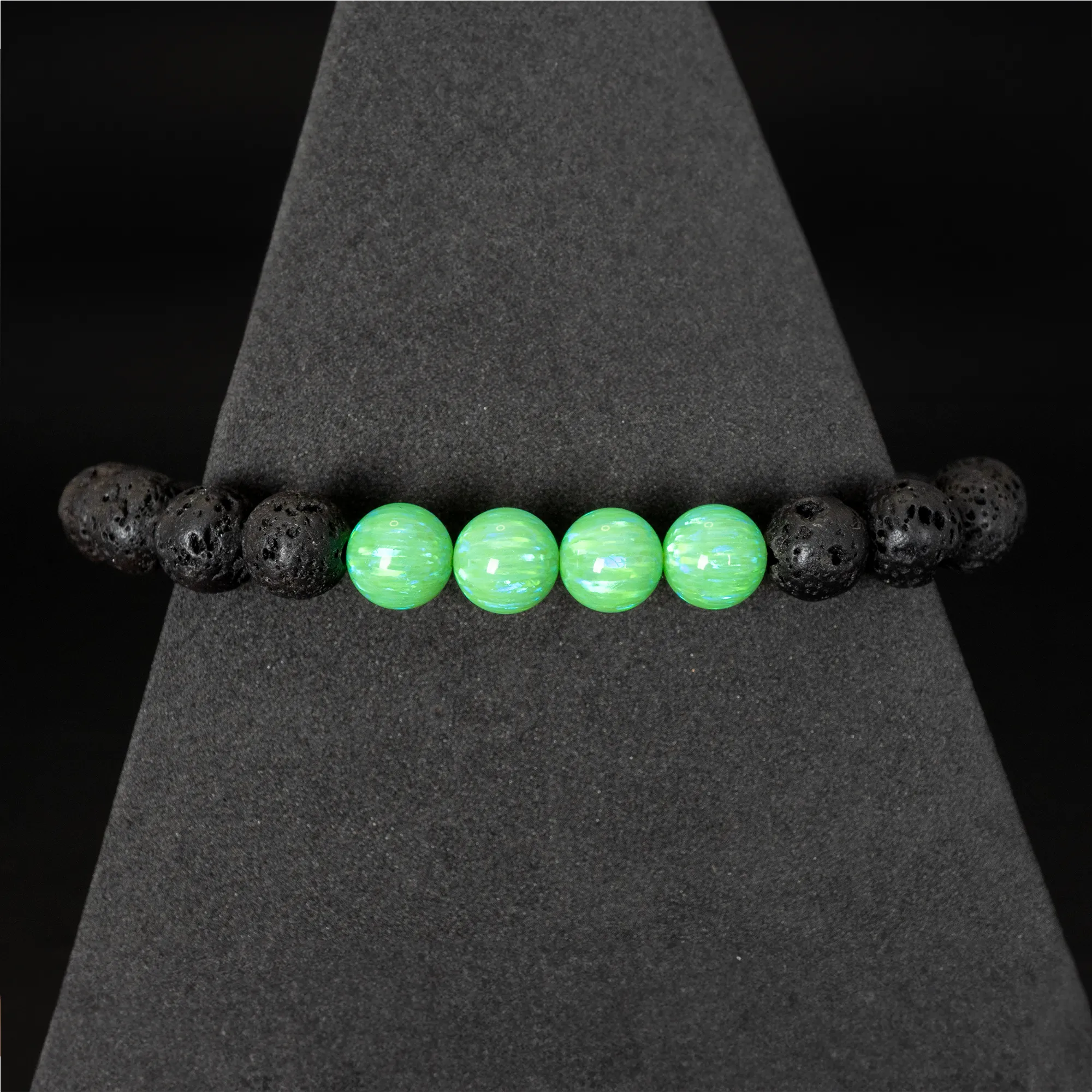 Nuclear Green Opal & Lava Stone Beaded Bracelet