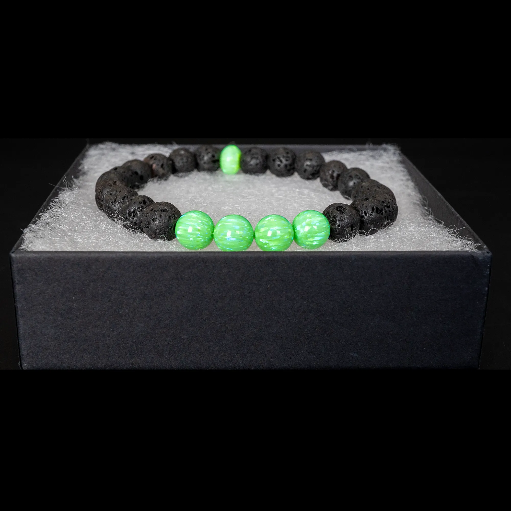 Nuclear Green Opal & Lava Stone Beaded Bracelet