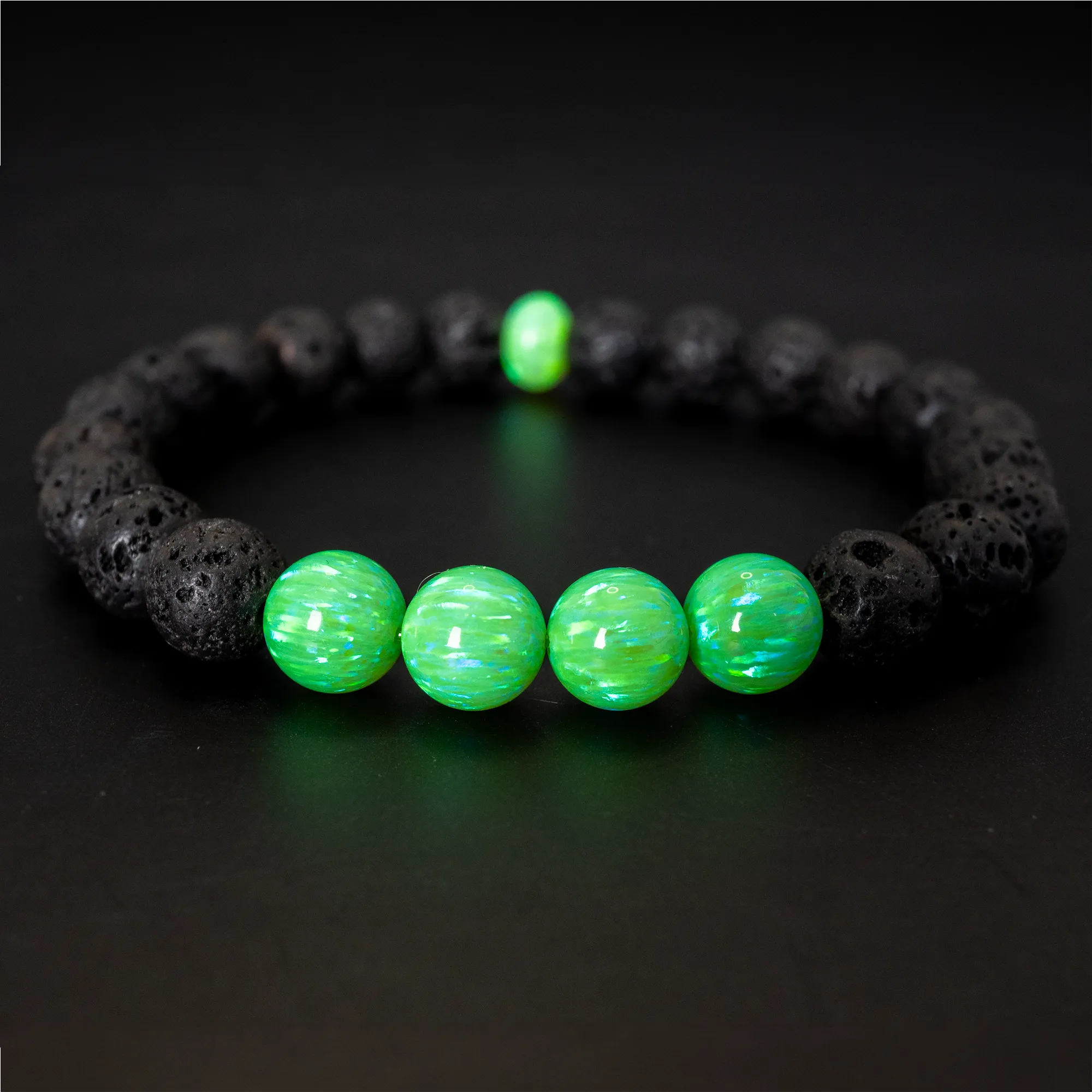 Nuclear Green Opal & Lava Stone Beaded Bracelet