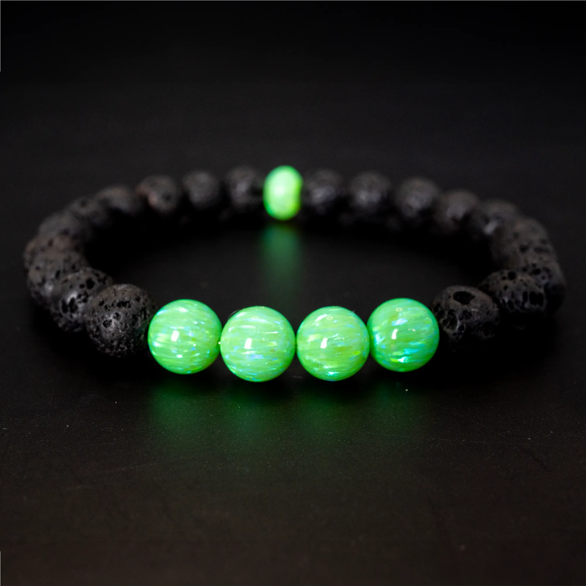 Nuclear Green Opal & Lava Stone Beaded Bracelet