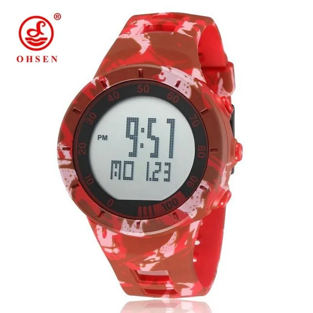 OHSEN Digital LED outdoor Sports Watches men women Stopwatch 50M Waterproof Red fashion silicone watch clocks relogio masculino