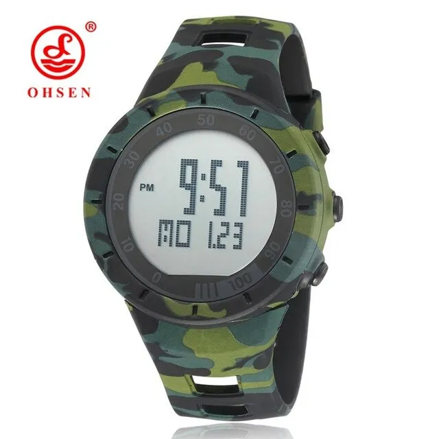 OHSEN Digital LED outdoor Sports Watches men women Stopwatch 50M Waterproof Red fashion silicone watch clocks relogio masculino