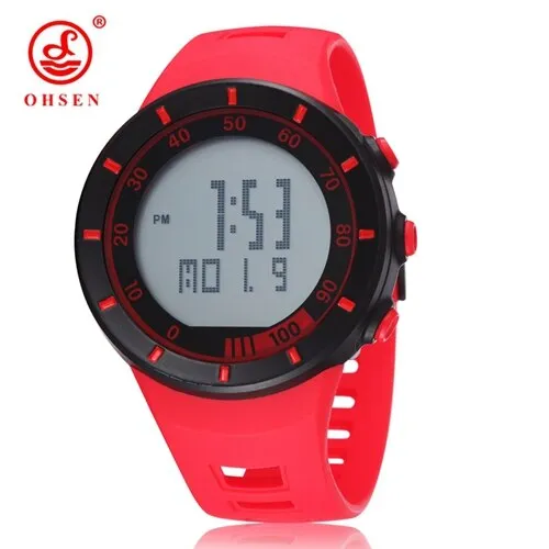 OHSEN Digital LED outdoor Sports Watches men women Stopwatch 50M Waterproof Red fashion silicone watch clocks relogio masculino